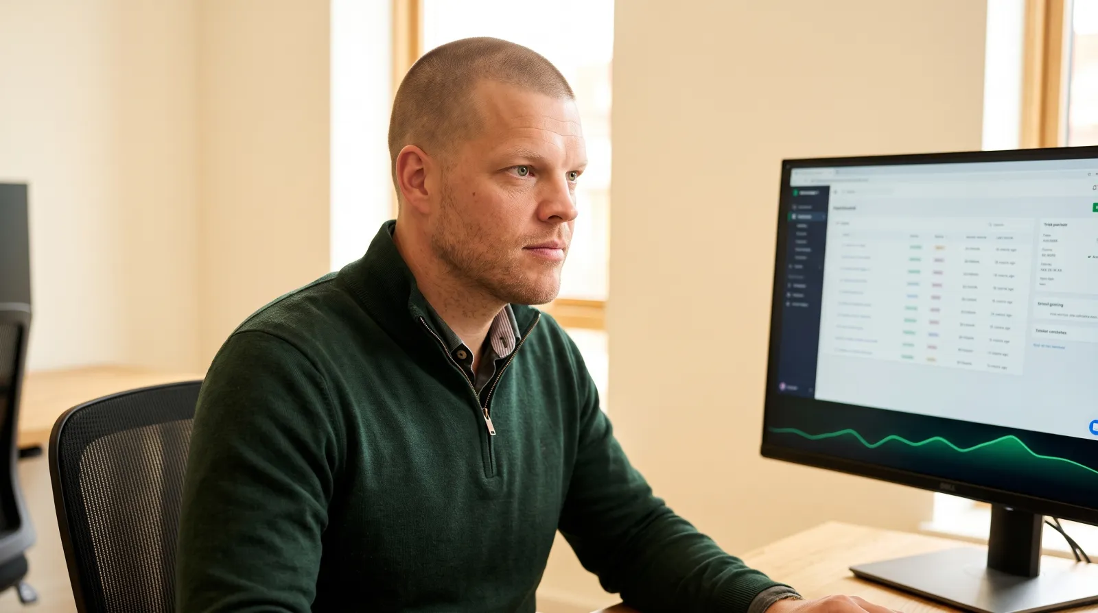 Mike Moore, founder of TheAffordableAI, at his desk reviewing a CRM opt-out and consent dashboard on a monitor, representing TCPA revocation-of-consent compliance for insurance lead follow-up
